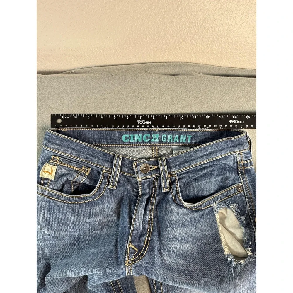 Cinch Grant Jeans Mens 30x34 Med Wash Blue Relaxed Bootcut Distressed Denim
